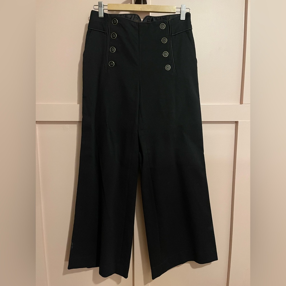 Anthropologie Black Wide-Leg Buttoned Trousers